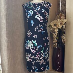 American Living Navy Floral Midi Dress with Blue, Teal & White Flowers